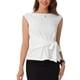 thumbnail image 2 of INSPIRAR CHIC Blusa de trabajo de mujer con cuello barco y mangas cortas, lazo frontal, color blanco, 2 of 6