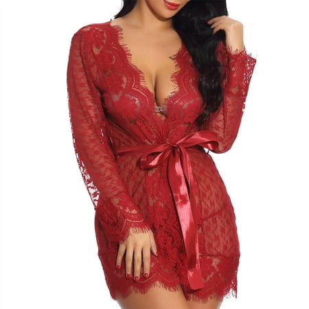 

Cathalem plus Size Women s Medium Length Lace Open Chest Tie Cardigan Tie Bathrobe Loose Casual Home Sexy Lingerie And for Women Underwear Red Small