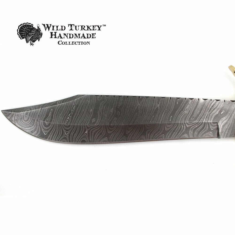 Wild Turkey Handmade Damascus Collection Fixed Blade Stag Handle Hunting Knife