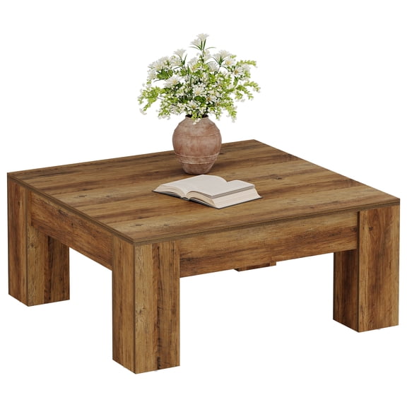 Fnova 39 Inch Square Farmhouse Coffee Table, Rustic Wooden Center Table with Sturdy Legs, Accent Cocktail Tea Table for Living Room, Home Office, Brown