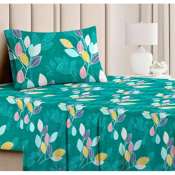 100% Cotton Single Bedsheets With 1 Matching Pillow Covers - 58 X 88 Inches, Dark Green | Luxurious Beautiful Soft Comfort Designer Floral Pattern Bedsheet