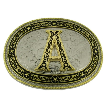 - Initial A Letter Monogram Belt Buckle Cowboy Rodeo Western Metal Vintage Fashion