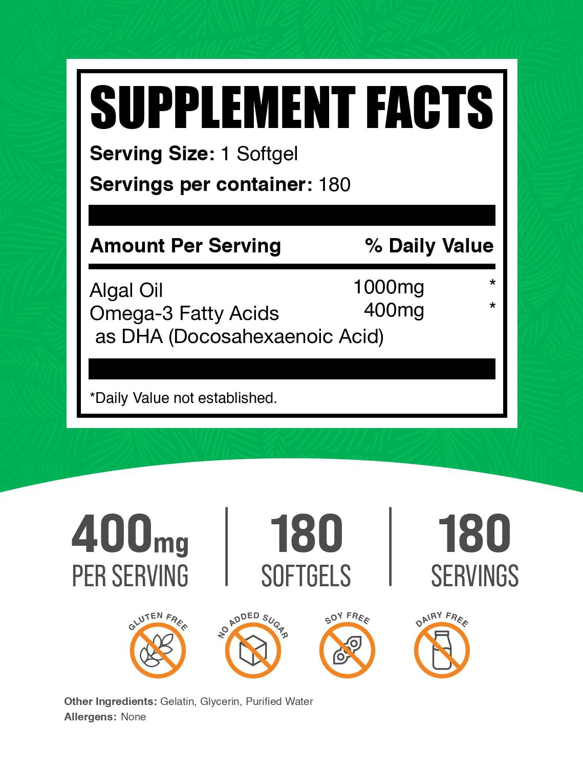 BulkSupplements Omega-3 from Algal Oil Softgels (180 Softgels)