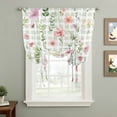 thumbnail image 2 of Spring Floral Balloon Curtains for Living Room/French Door, Pink Flowers Green Plaid Pastoral Tie Up Curtains 63 Inch Length Energy Saving Kitchen Curtains Shades for Windows 42"x63", 2 of 8