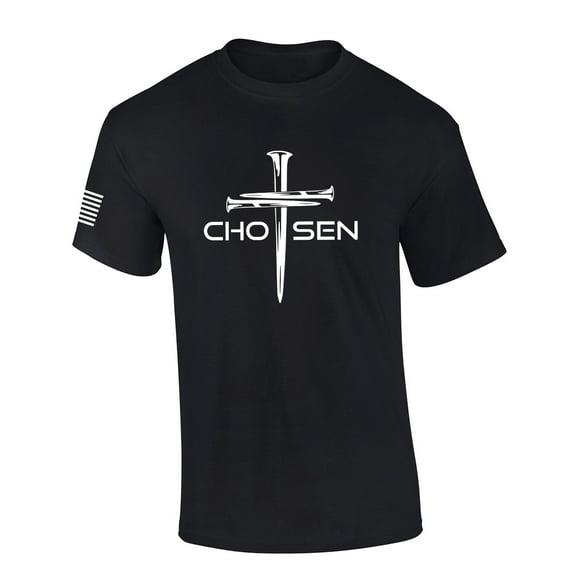 Mens Christian Shirt Nail Cross Chosen Short Sleeve T-shirt Graphic Tee-Black-small
