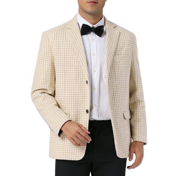 INSPIRE CHIC Houndstooth Blazer for Men's Classic Fit Business Two Button Plaid Sports Coat M Beige