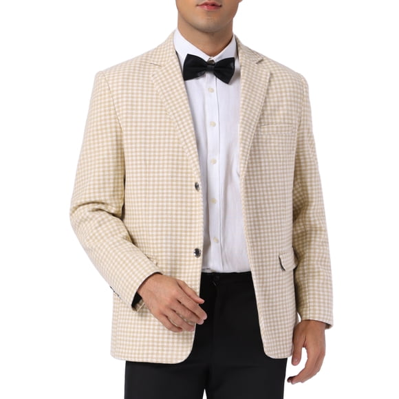 Lars Amadeus Houndstooth Blazer for Men's Classic Fit Business Two Button Plaid Sports Coat M Beige
