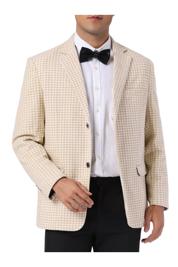 Houndstooth Blazer for Men's Classic Fit Business Two Button Plaid Sports Coat M Beige