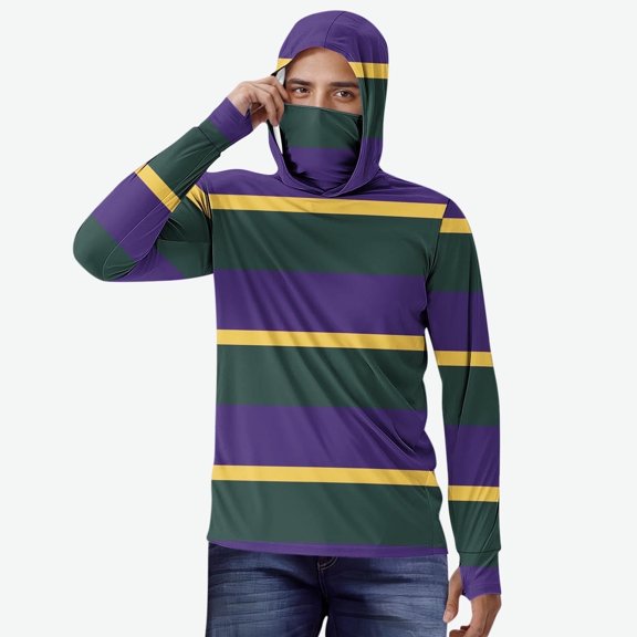 S-5X Plus Size Sun Protection Hoodies for Men Big & Tall Long Sleeve UV Shirts with Mask Long Sleeve Pullover Color Block Cooling Hiking Fishing Tops