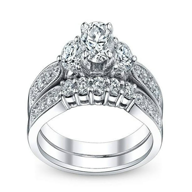 Luxurious Wedding Ring Set 2 Carat Round Cut Diamond on 10k Gold ...