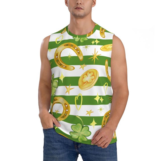 Fotbe Watercolor St Patrick Day Men's Camiseta sin Mangas Estampada para Hombres, Playera Casual para Gimnasio, Entrenamiento, Playa-XX-Large