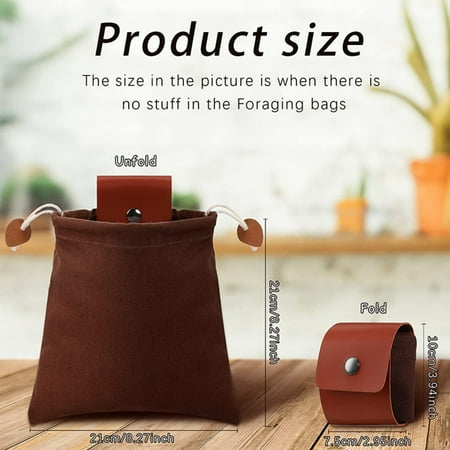 

Craft Canvas Bag Garden Vegetable Storage Pouch Canvas Fruit Picking Bag Leather Foraging Belt Bag for Outdoor Camping Hiking Travel Collapsible Foraging Pouch Brown