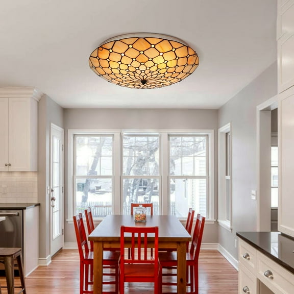 GMizon Vintage Ceiling Light Chandelier Stained Glass Lamp Handmade Flush Mount Fixture