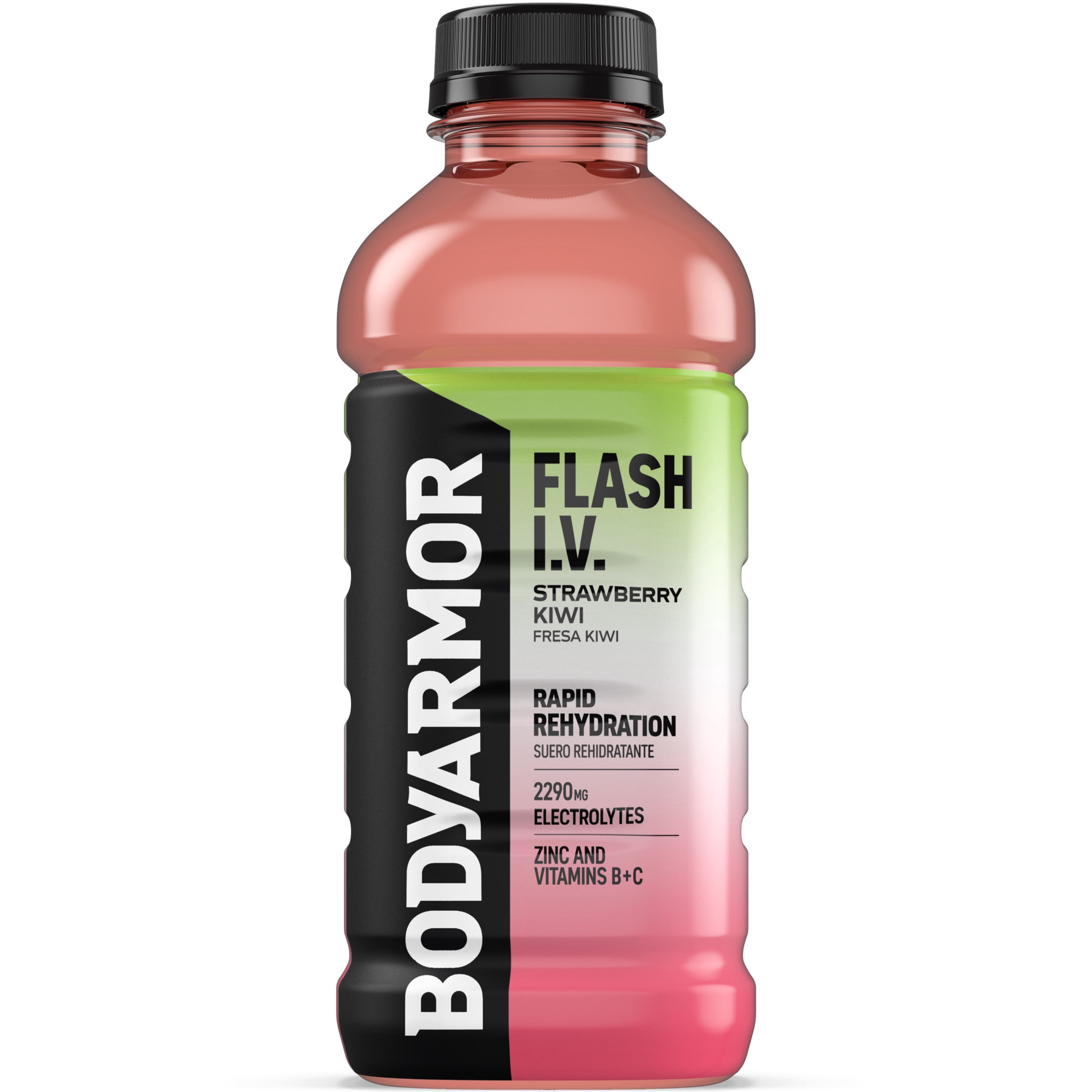(4 pack) BODYARMOR Flash I.V. Strawberry Kiwi Electrolyte Sports Drink Bottle, 20 fl oz