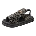 thumbnail image 7 of Womens Platform Sandals Fashion Pattern Leather Open Toe Cutout Summer Dress Shoes Comfortable Footbed Walking Shoes Black Size 6.5, 7 of 7
