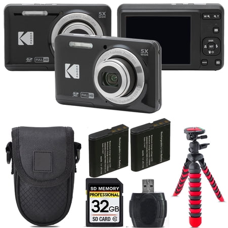 Kodak PIXPRO FZ55 Digital Camera (Black) + Extra Battery +Tripod + Case -32GB Kit