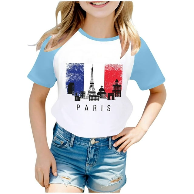 TZEWGL Chemise Décontractée pour Nouveau-Né Tourisme Urbain Imprimé Commémoratif Manches Courtes Raglan Taille 9-10T
