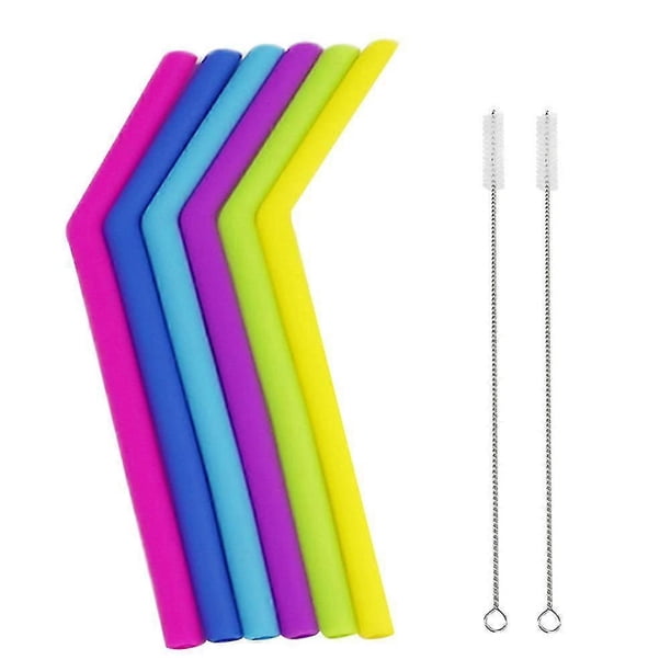 Reusable Silicone Flexible Bend Smoothies Straws With Cleaning Brushes 6pcs