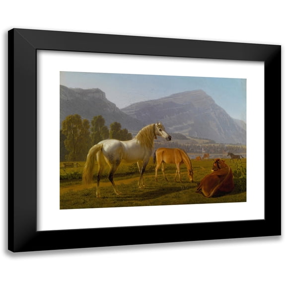 Johann Jakob Biedermann 24x19 Black Modern Framed Museum Art Print Titled - Alpine Landscape with Horses