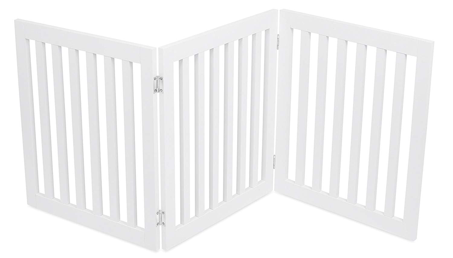 3 Three Panel Dog Gate Folding White Wood Pet Barrier With Door 82-124 × 61 cm 