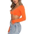 thumbnail image 4 of Gzhioc Women Crop Tops, Solid Color Low Cut Long Sleeve T-shirt Showing Belly Button Clubwear, 4 of 5