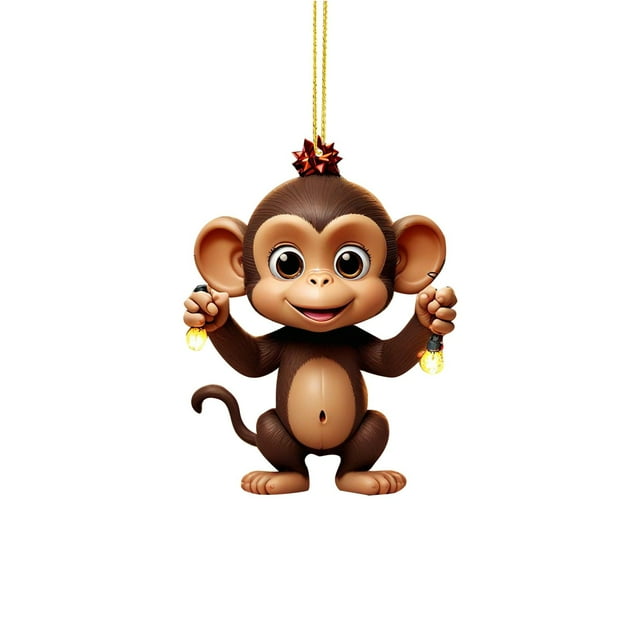 Christmas Tree Pendant Tree Monkey Pendant Christmas Pendant Book Stacking Ornaments Christmas Monkey Holding Christmas Acrylic Ornaments New Year Ornaments