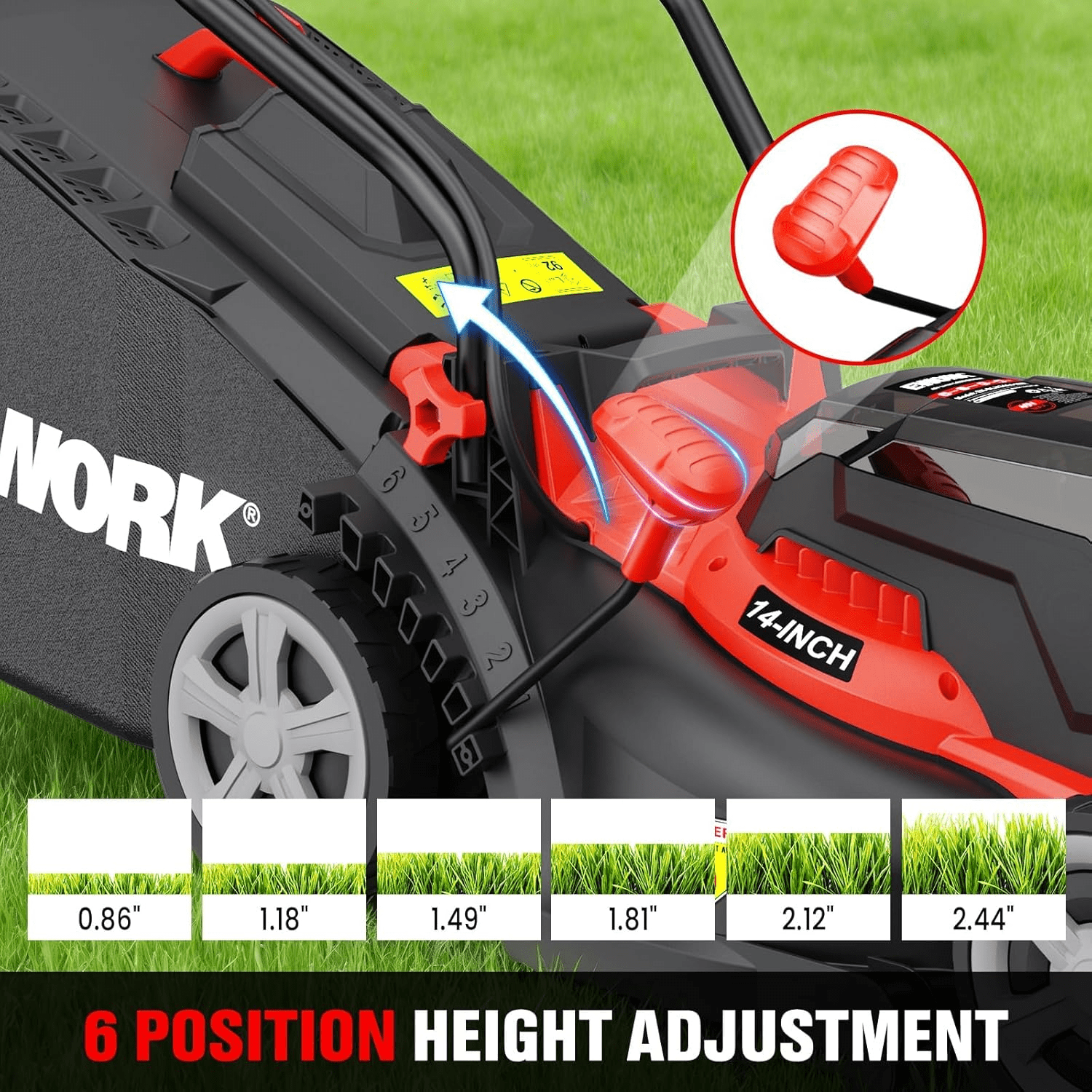 EWORK 40V Electric Lawn Mower Cordless, 14" Electric Push Mower with 2x4.0Ah Batteries & Charger, 3800RPM Motor, 6-Height Adjustment, 21Lbs Lightweight Battery Powered Lawnmower for Garden, Small Yar