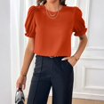 thumbnail image 4 of Stichou Women's Short Puff Sleeve Sweaters Knit Tops Trendy Crewneck Striped T Shirts Casual 2026 Summer Blouses Watermelon Red S, 4 of 6