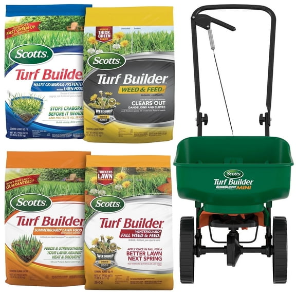 Scotts Turf Builder Bundle for Small Lawns with EdgeGuard Mini Broadcast Spreader