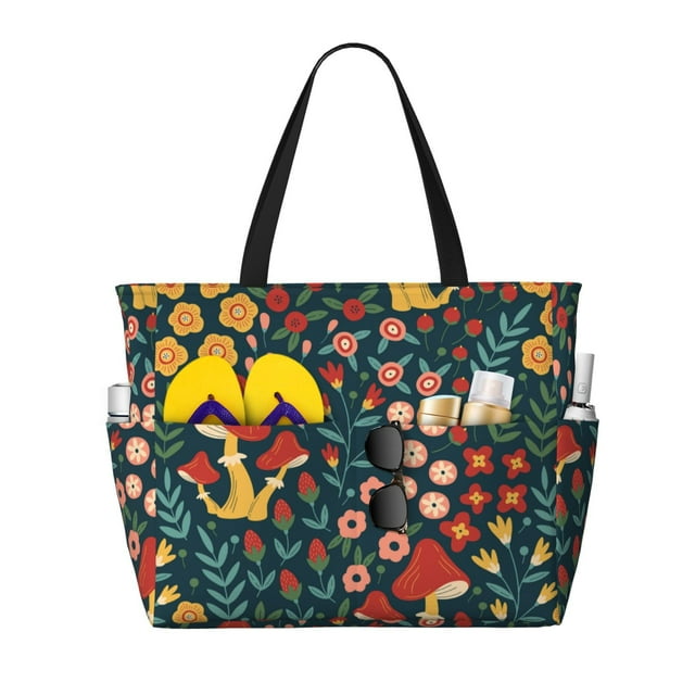 Fotbe Berries and Flowers Bolsa de Viaje para Playa - Resistente al Agua, Bolsa Tote de Gran Capacidad y Ligera con 7 Bolsillos para Mujeres y Hombres