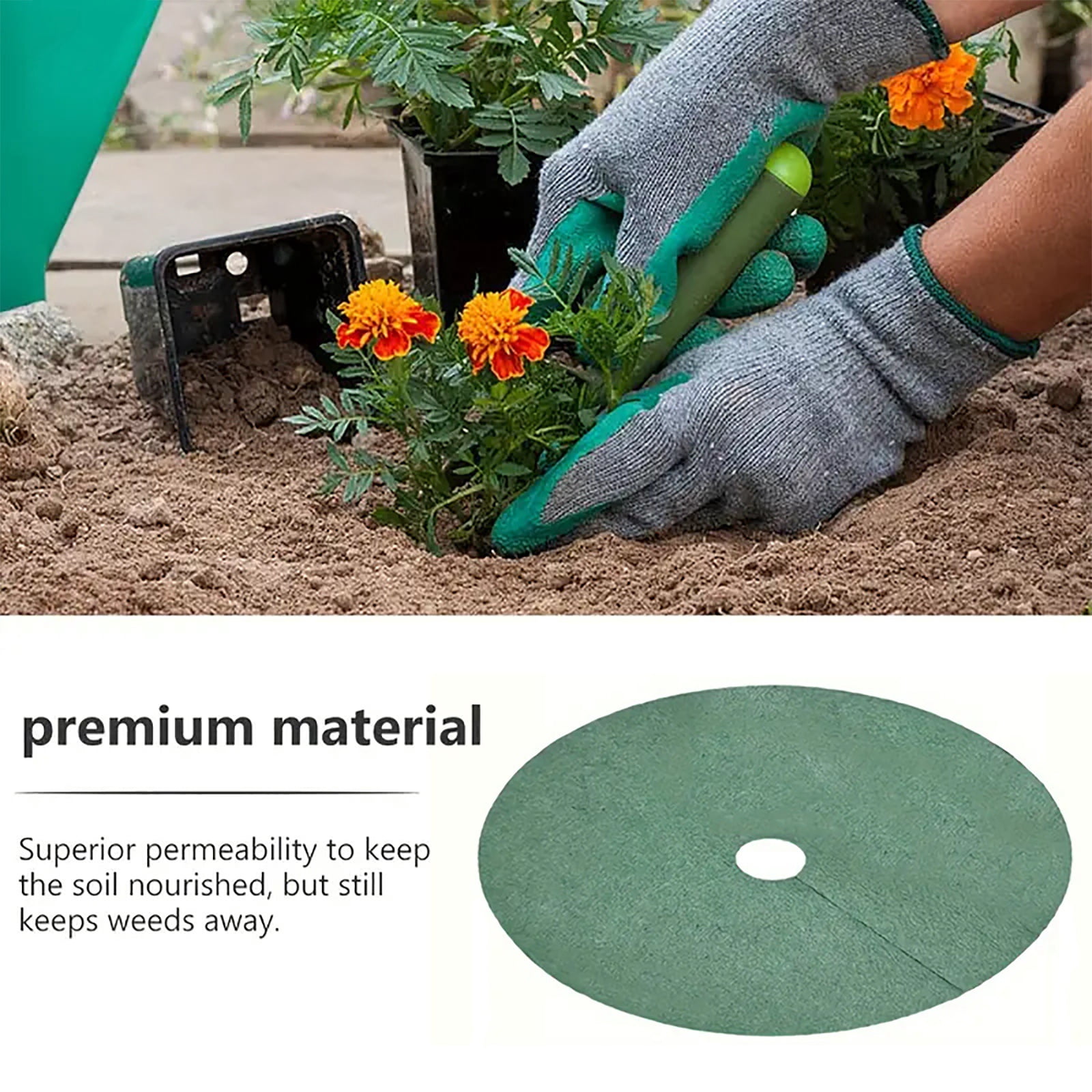 20.5 Inch Tree Mulch Ring Weed Barrier mat Used to inhibit Weed Growth With 24 Garden Stakes Reusable Non Woven Tree Ring Mulch Ring Tree Protector Mat