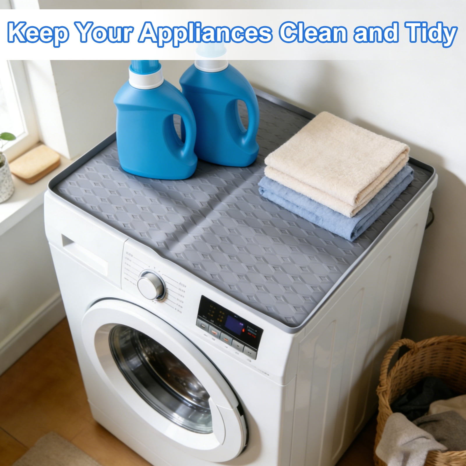 Uxcell Washer and Dryer Top Protector Mat (23.6" x 19.7") - Non-Slip Heat-Resistant Leak-Proof Washable, Silicone Washing Machine Top Cover Pad for Home/Kitchen/Laundry Room, Gray