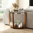 thumbnail image 2 of Gymax 2-tier Modern Half Moon Sofa Table w/Clear Glass Top & Open Shelffor Living Room Walnut, 2 of 10