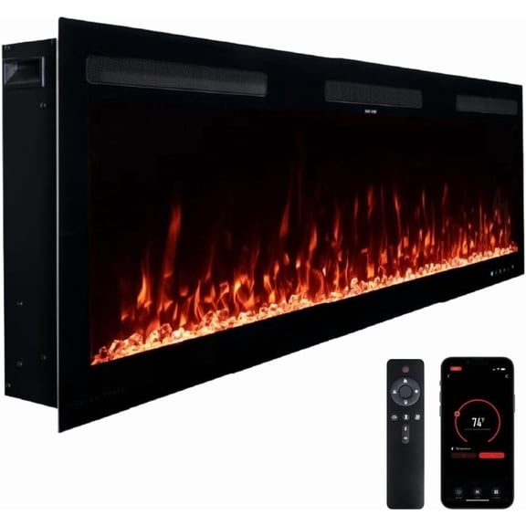 Modern Ember 50" Vibrance Linear Electric Fireplace Crystal Ember Bed- Works with Wi-Fi App