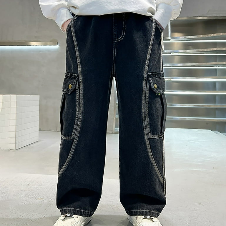 Boys Pants Boys' Oversized Denim Jeans 90s Baggy Streetwear