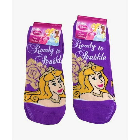 Disney Aurora Gold Rose Violet Kids Socks (Size 6-8, 2 Pairs)