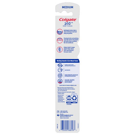 Colgate 360° Toothbrush with Tongue and Cheek Cleaner, Medium, Adults