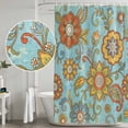 thumbnail image 5 of Turquoise Boho Floral Shower Curtain, Waterproof Shower Curtains for Bathroom, Vintage Abstract Art Ethnic Flowers Washable Fabric Bathtub Curtain Set Bath Decor with 12 Hooks Stall 36"x72", 5 of 8