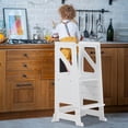 thumbnail image 3 of Toddler Kitchen Step Stool, Learning Standing Tower with Blackboard Adjustable Wooden Kitchen Stool Helper for Kids, 1-5 Year Old Boy Girl Gifts, 3 of 7