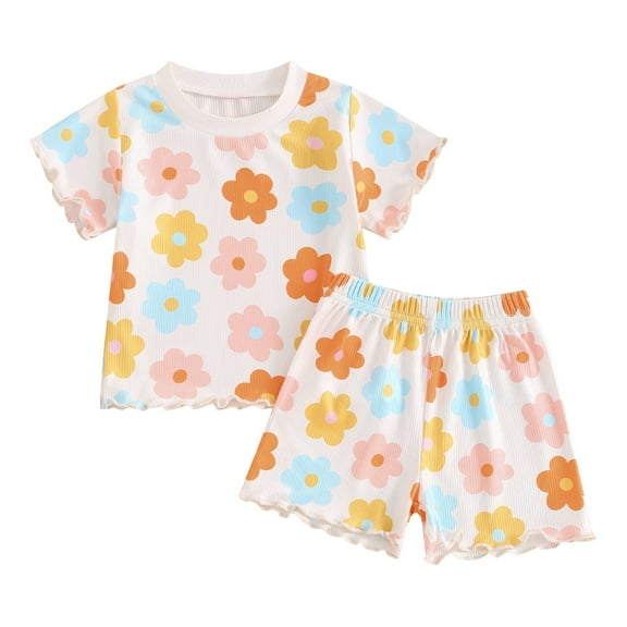 Baby Girl Summer Outfits Colorful Floral Print Short Sleeve Tops Shorts Set Infant 2Pcs Clothes