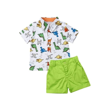 

Hopiumy Baby Boys Short Sleeve Cartoon T-Shirt + Fluorescent Green Shorts