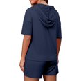 thumbnail image 4 of BLVB Women's 2 Piece Summer Outfits Casual Short Sleeve Hoodie Tops and Drawstring Shorts Lounge Sets Tracksuit, 4 of 6