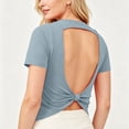 thumbnail image 5 of TEAJOPSUU Womens Summer Tops Backless Short Sleeve Twist Back Athletic Shirts Casual Outdoor Solid Blouses Blue, 5 of 8