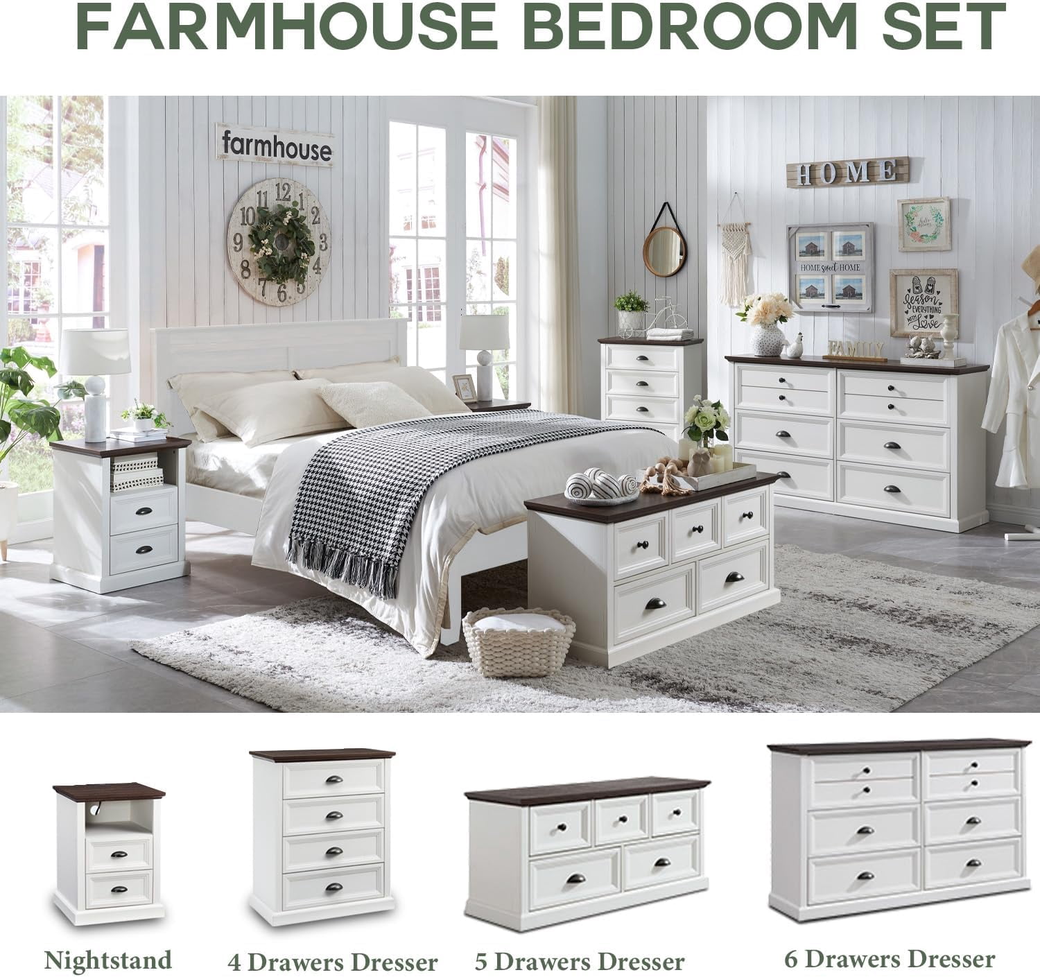 SinCiDo Farmhouse Dresser for Bedroom w/6 Drawers, Wood Rustic Tall Dresser Chest of Drawer for Closet, Living Room