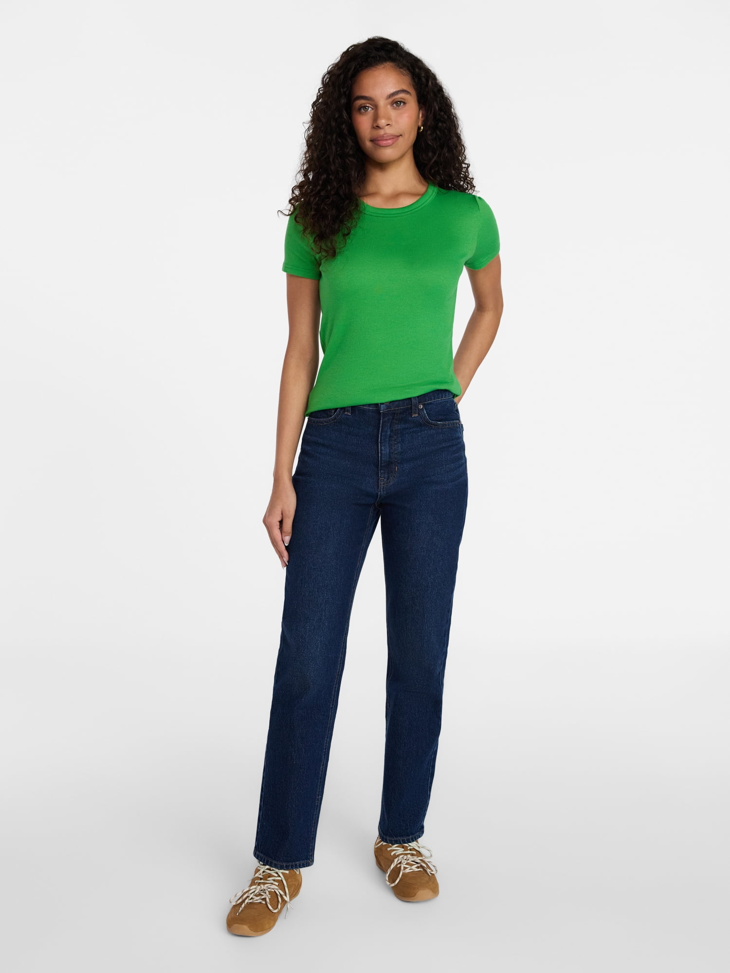 Time and Tru Women's Ribbed Tee with Short Sleeves, Sizes XS-XXXL
