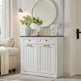 thumbnail image 2 of IFGET Double Tilt Out Trash Cabinet, Farmhouse Laundry Hamper Cabinet, Free Standing Garbage Can for Living Room, Kitchen, 2 of 6