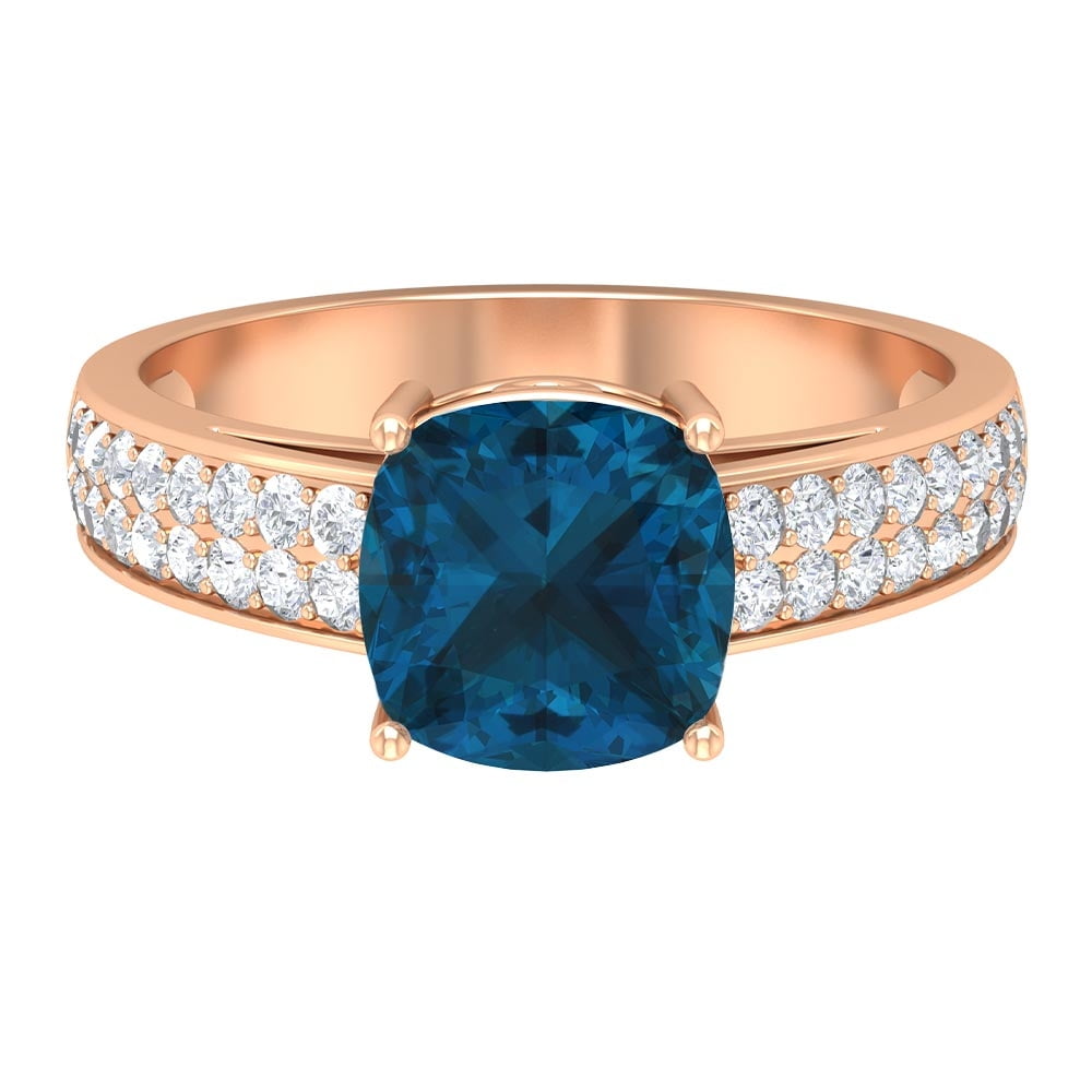 2.50CT Oval & Round Cut London Blue Topaz Engagement Ring 14K Yellow Gold Finish
