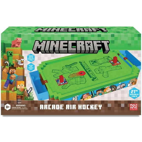 Minecraft: Arcade Air Hockey - Overworld -Premium Series, 21" Motorized Tabletop Game, Iconic Sounds, Licensed Collectible Toy, Adult-Kid 3 , 2 Player