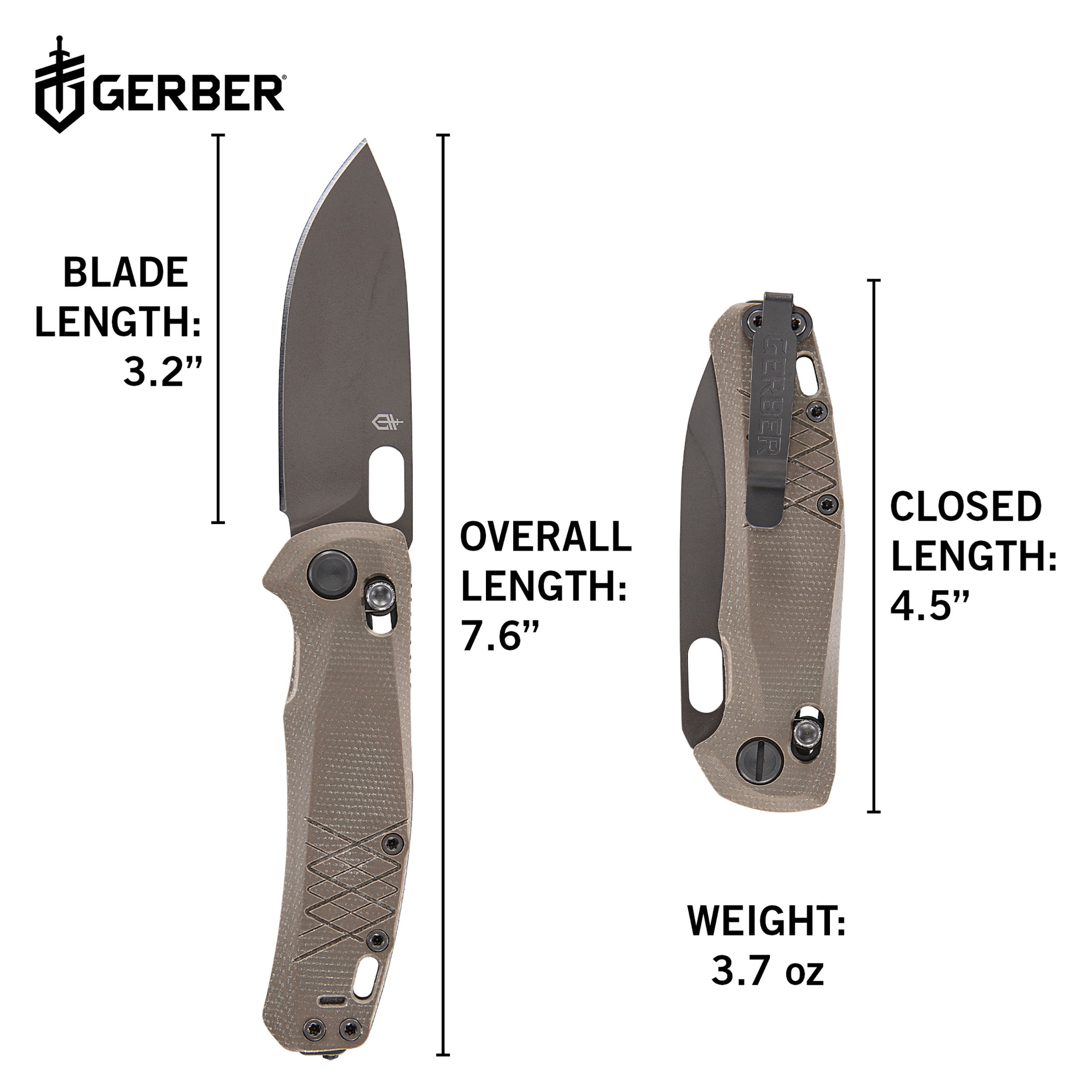 Gerber Scout Tan Folding Knife, Plain Edge, Drop Point