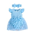 thumbnail image 3 of Mwjwdo Infant Baby Girls Romper Dress Short Sleeve Ribbed 3D Butterfly Tulle Tutu Dress+ Headband Birthday Summer Outfit, 3 of 3